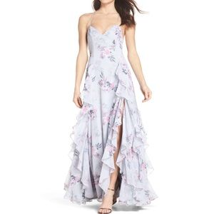 Fame and Partners Nav Ruffle Gown NWT